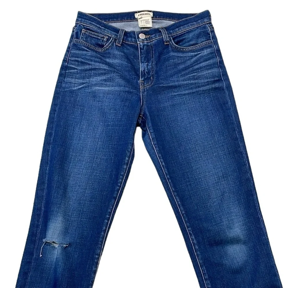 L'agence Jeans Women's 27 Blue Faded Denim Straight Medium Wash Cropped - Picture 2 of 12